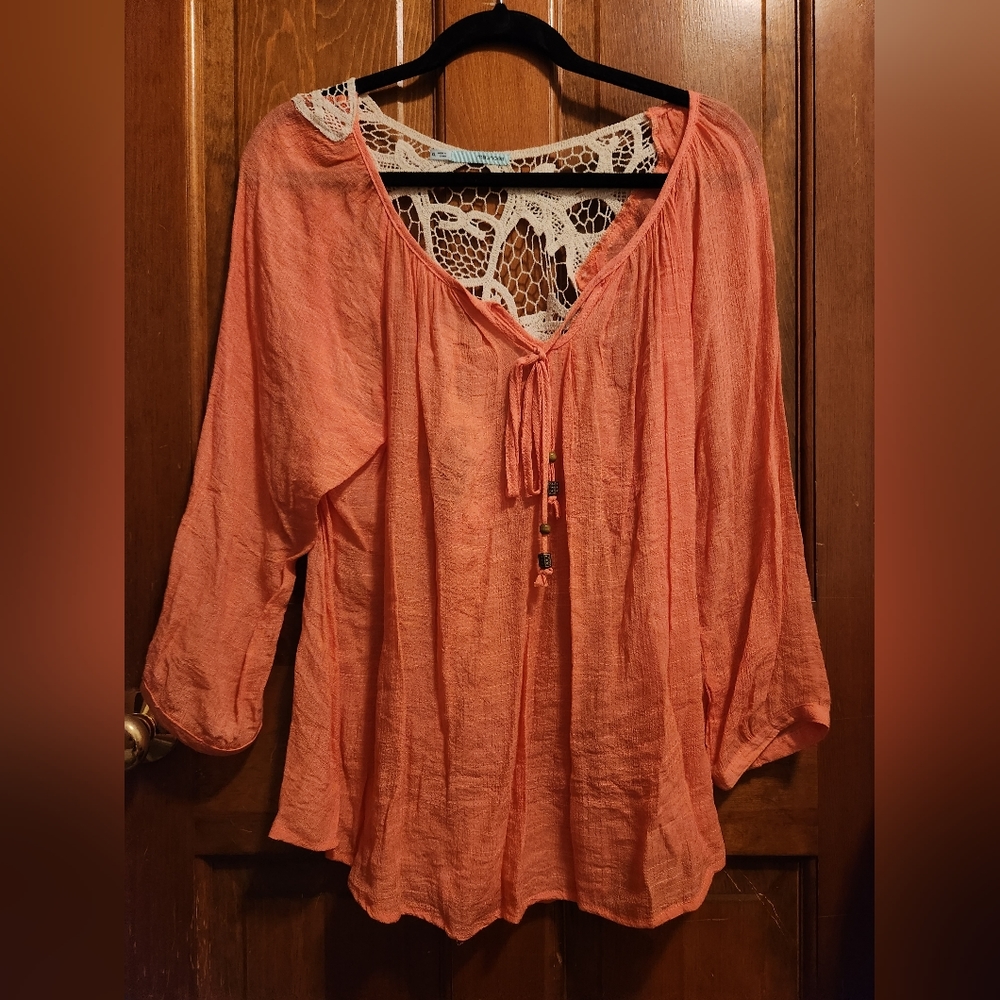Maurices coral blouse with lace back XL